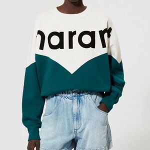 Isabel Marant Teal and White Color Block Sweatshirt